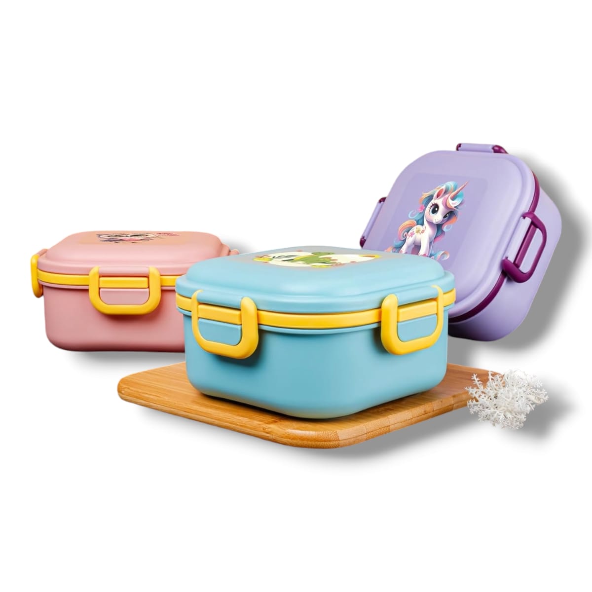 Quick Bite Unicorn Lunch Box – BPA-Free, 3-Compartment Tiffin Box / Plastic Lunch Box with Fork & Spoon – 800ml | Blue view 4